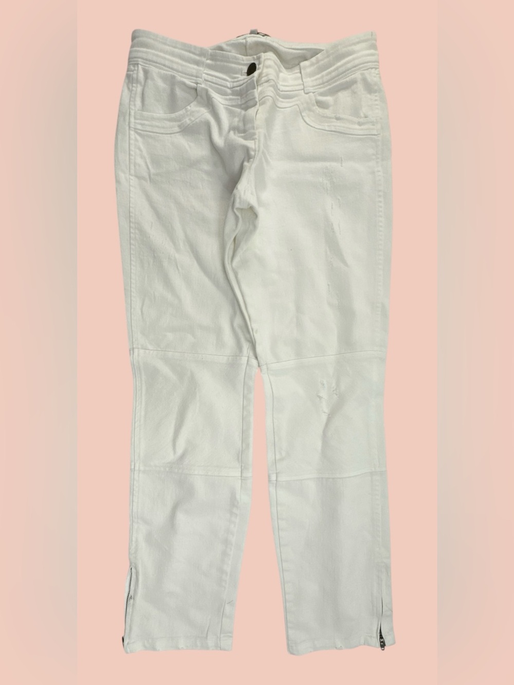Emerson Fry Mick Jeans Ivory Straight Leg Jeans Size 4 *stains* Zippered